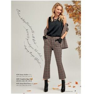 CAbi Women’s Rust Orange and Black Plaid Cropped Dress Pants